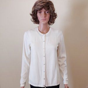 LIZ BAKER OFF-WHITE COTTON BLEND BUTTON LONG SLEEVE FRONT SWEATER SIZE M NWOT
